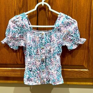 Love Glam Girl Claudette puff-sleeve crop top, pink/purple NWT girls MEDIUM